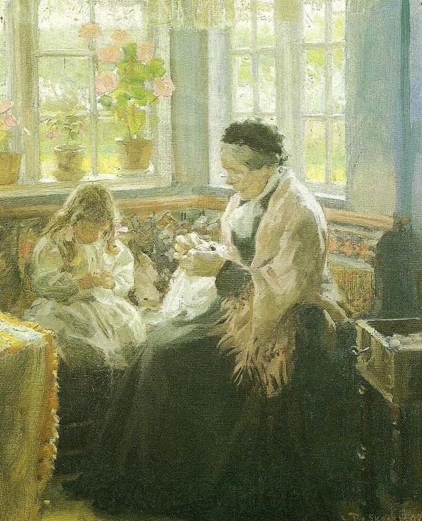 Laurits Tuxen kunstnerens moder bertha tuxen med barnebarnet nina Norge oil painting art